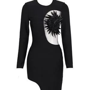 Dresses | Black Evening Dress Long Sleeves Formal Mini Length Prom Dress  Cocktail Dress | Poshmark